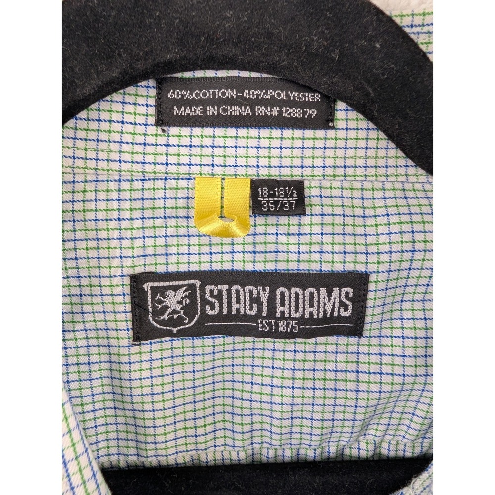 Stacy Adams Mens Dress Shirt Green Blue Micro Check Long Sleeve 18-18.5 36/37 - Picture 3 of 3